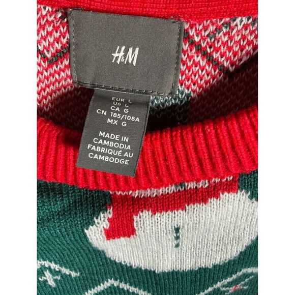 H&M Ugly Christmas Sweater Snowman Candy Cane Ho Ho Ho Green Red L - Picture 4 of 8